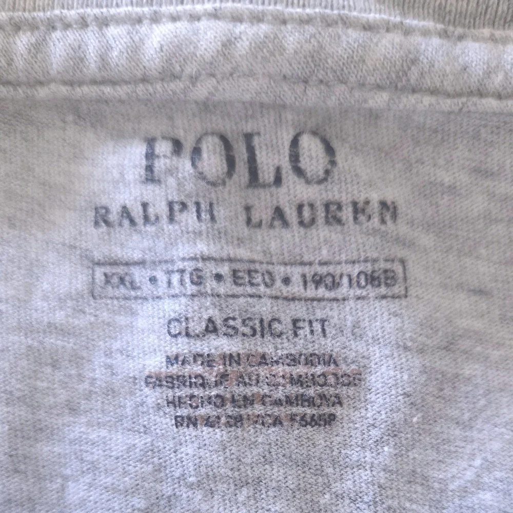 Polo Ralph Lauren Heather Grey V-Neck Long Sleeve T-Shirt Classic Fit Sz XXL